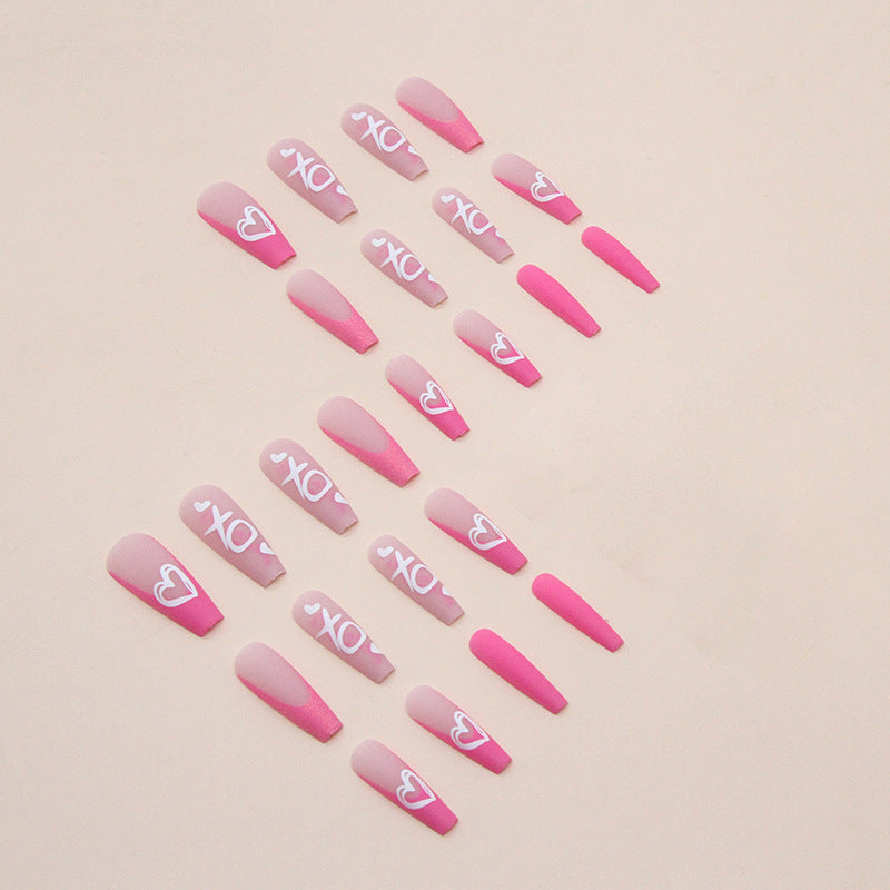 Wholesale Long Ballet Rose Red Glitter Powder White Irregular English Nail Stickers