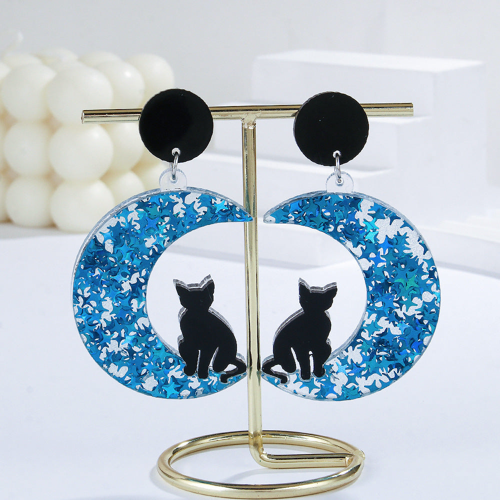 Wholesale Halloween White Moon Cat Bat Earrings