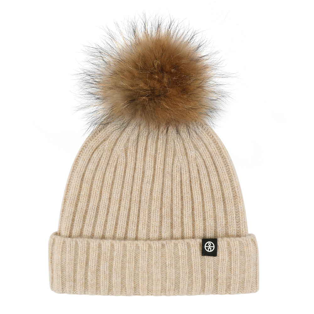 Wholesale Solid Color Wool Ball Knitted Hat Winter Woolen Hat