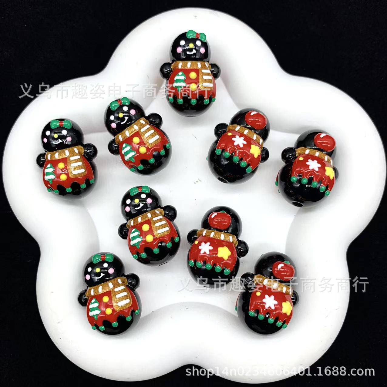 Wholesale 10pcs   Snowman New Year Christmas Hand-painted Beaded String Acrylic Beads