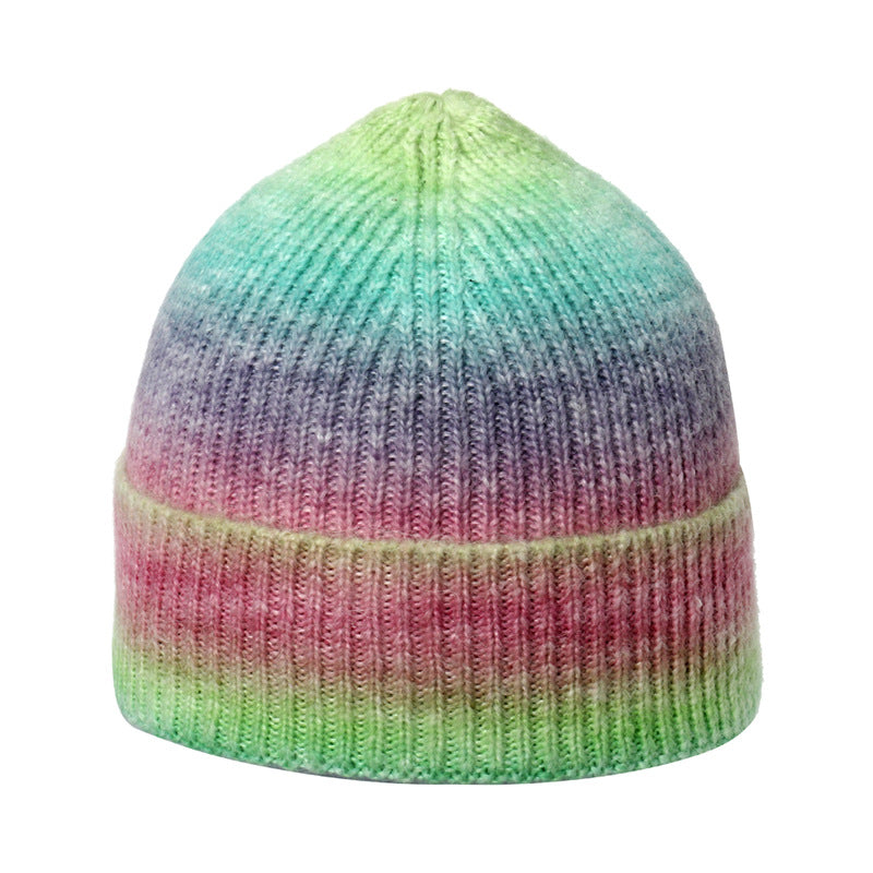 Wholesale Trendy Gradient Tie-dye Print Warm Rainbow Fashion Wool Hat