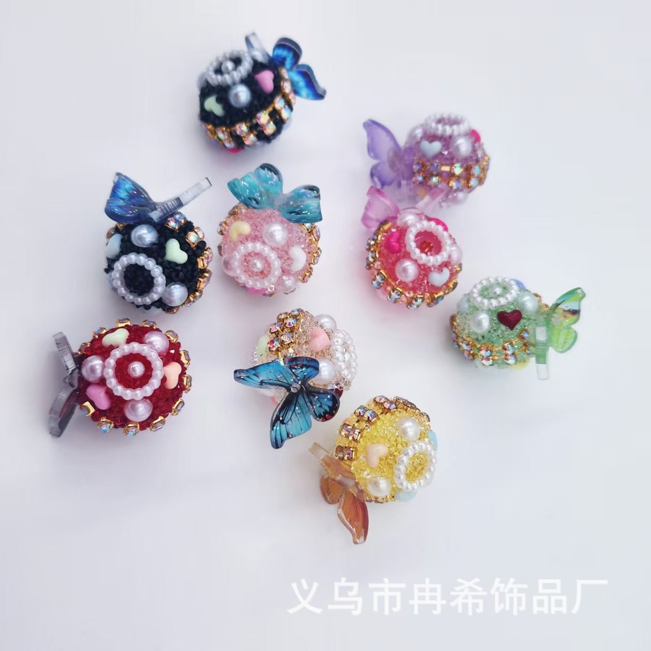 Wholesale 10pcs  Butterfly Love Soft Sugar Straight Hole Heavy Beads DIY Mobile Phone Chain Beads
