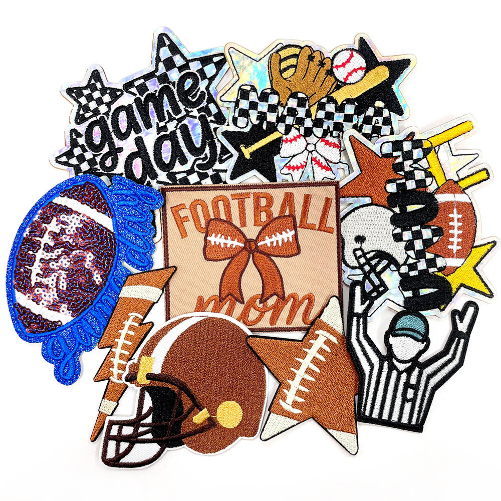 Wholesale Polyester Iron On Embroidered Patch Rugby Design DIY Badge For Shoes And Hats Casual Craft Supply