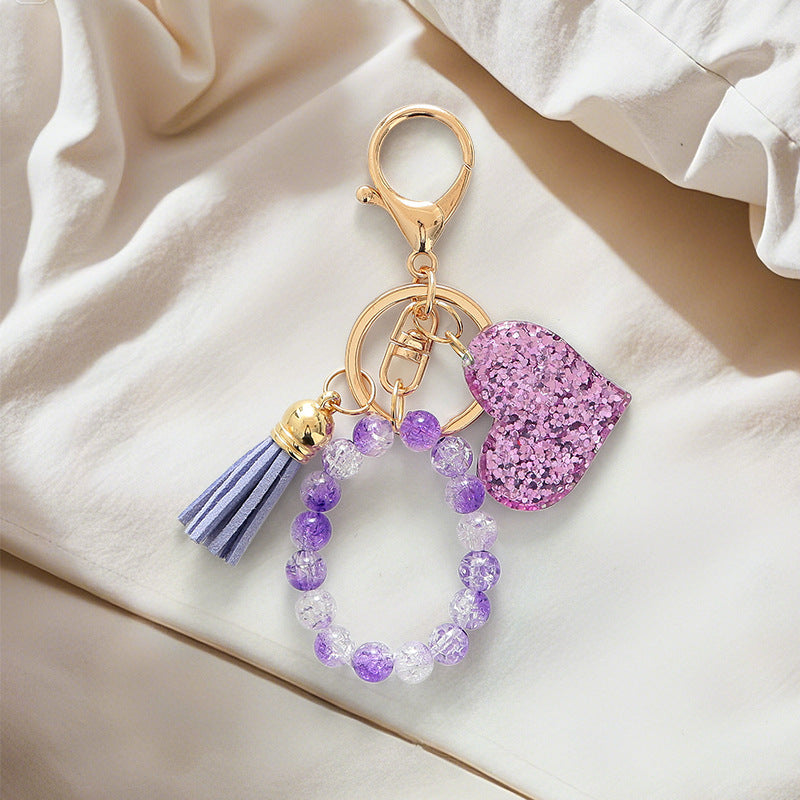 Wholesale Candy colored beaded tassel keychain