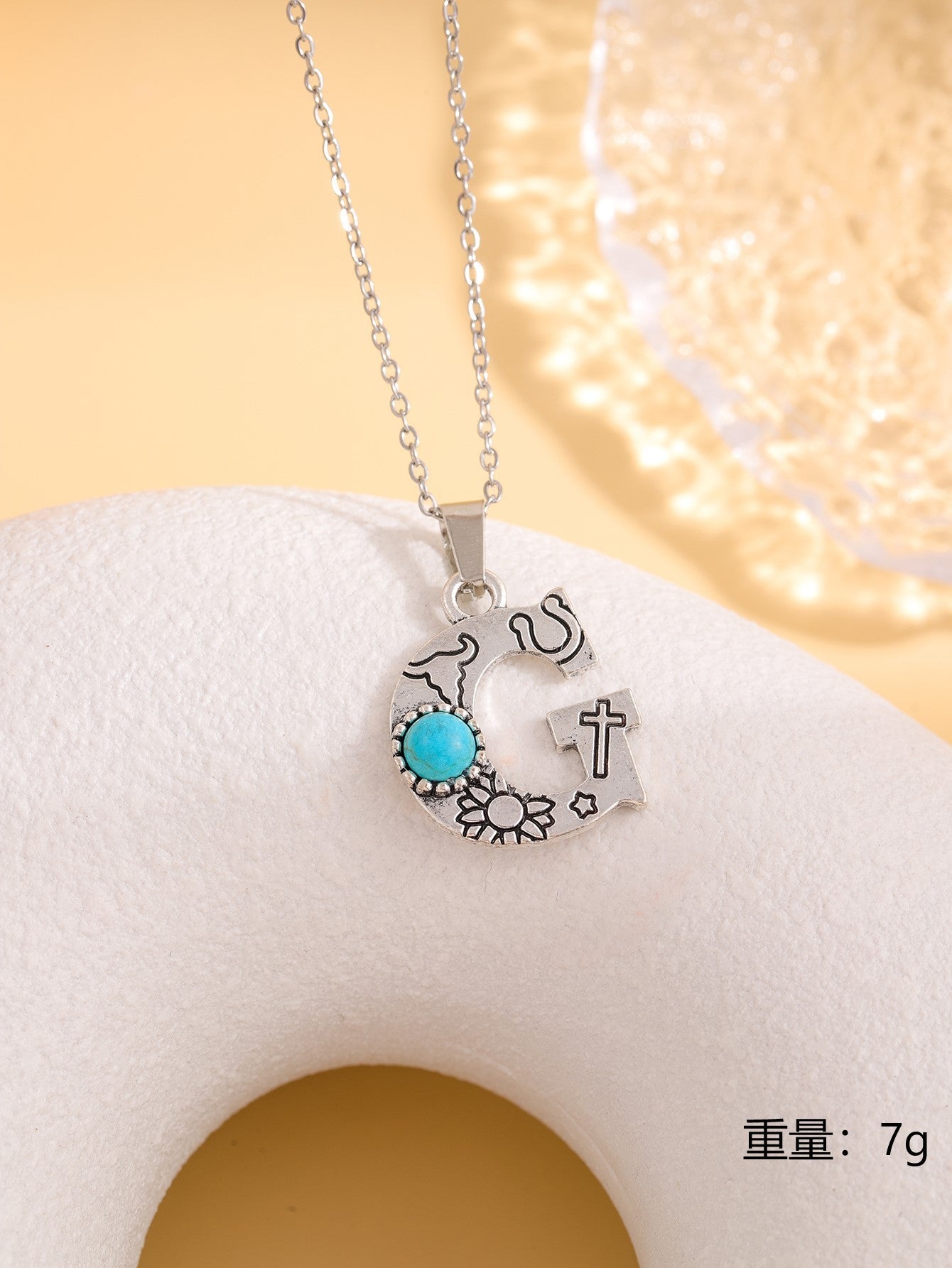 Wholesale Western stainless steel chain cactus turquoise letter necklace