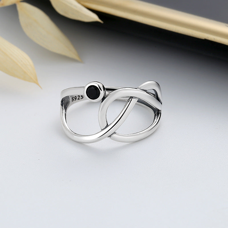 Wholesale s925 sterling silver irregular geometric black enamel ring