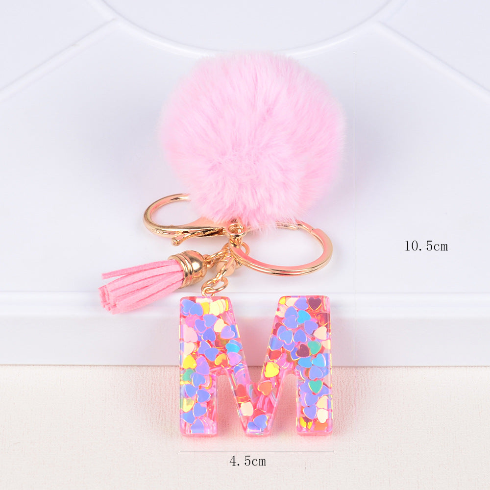 卸売人気のファーボールラブレター樹脂キーホルダー