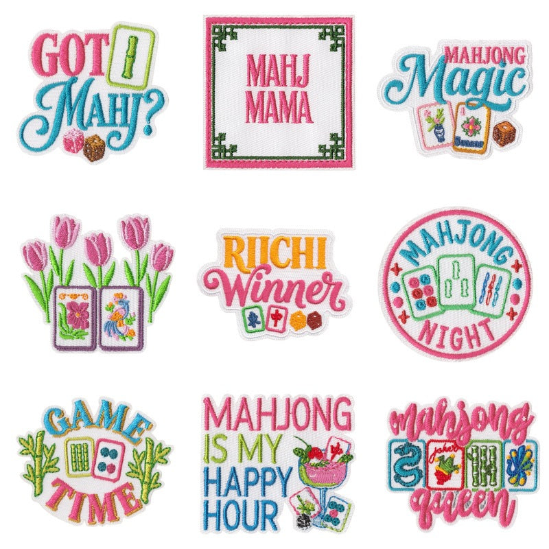 Wholesale Mahjong Embroidered Iron On Patches 9 Piece English Slogan Set For Outerwear DIY Boutique Gift
