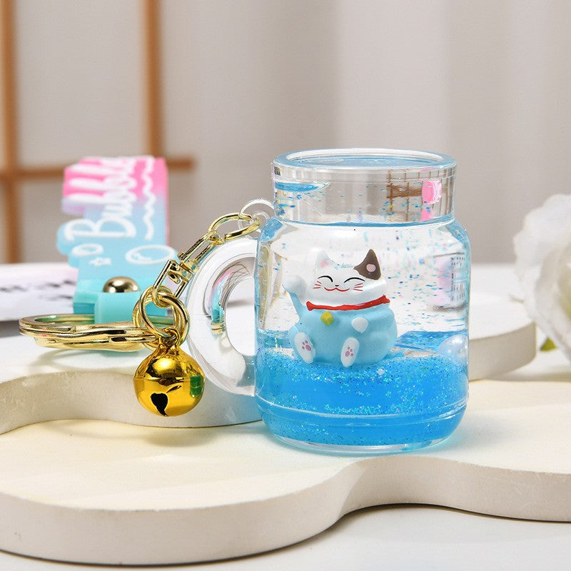 Wholesale Acrylic Golden Flowing Sand Lucky Cat Creative Keychain