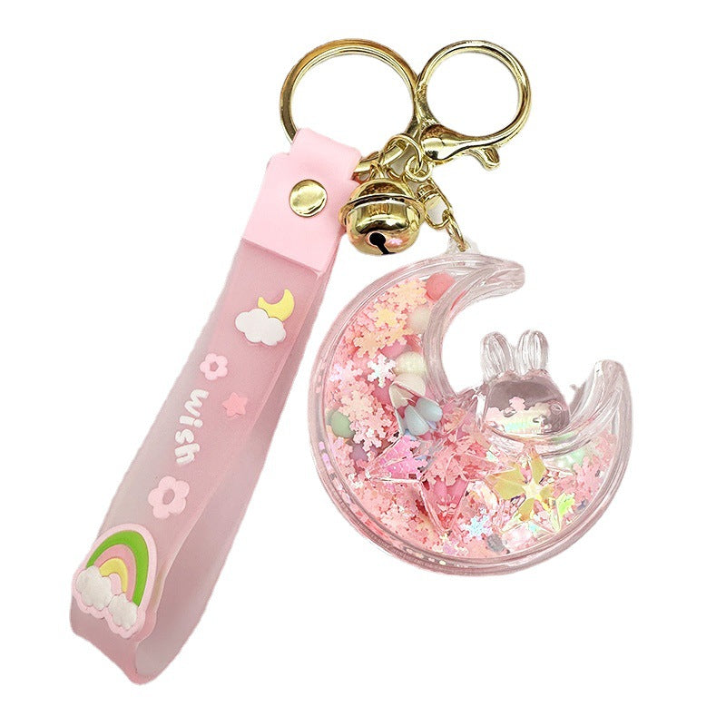 Wholesale Quicksand Moon Rabbit Acrylic Liquid Keychain