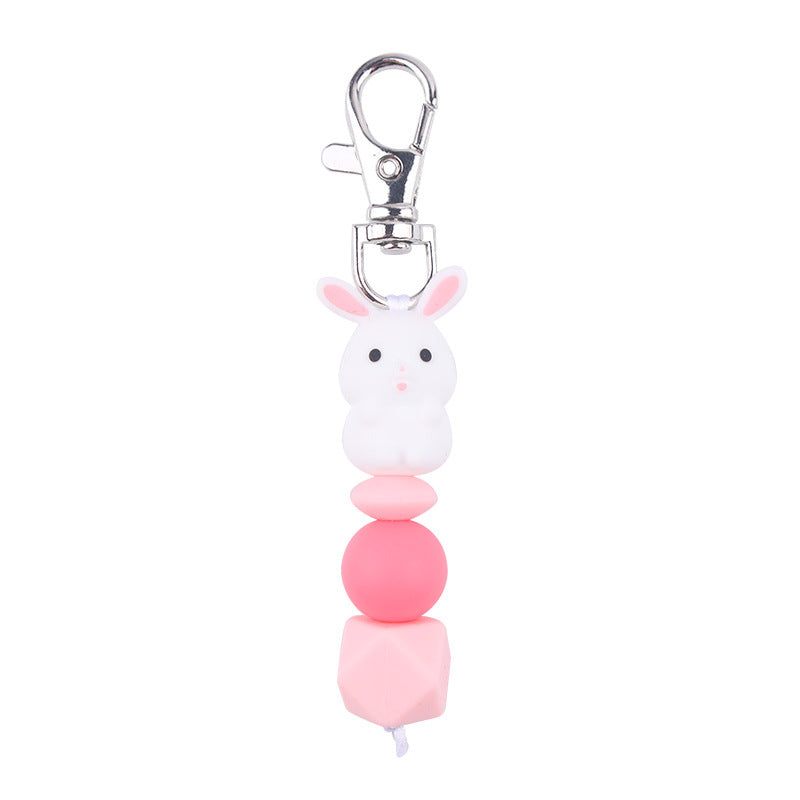 Wholesale Cartoon 3D Little White Rabbit Silicone Beaded Keychain
