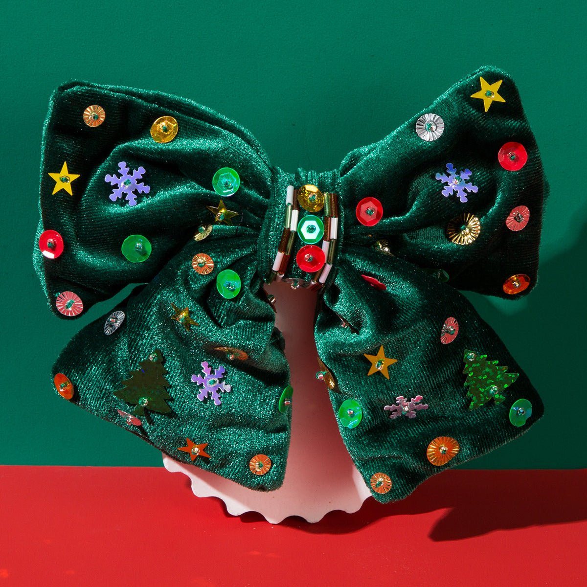 Wholesale Christmas Flannel Bow Spring Clip Hand-sewn Stars Snowflakes Christmas Tree Hair Clip