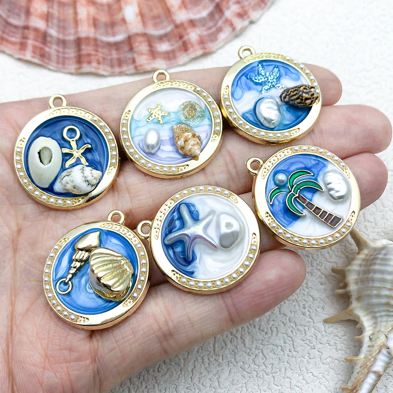 Wholesale Oil Painting Ocean Starfish Alloy Oil Dropping DIY Jewelry Accessories French Retro Light Luxury Enamel Earrings Necklace Pendant