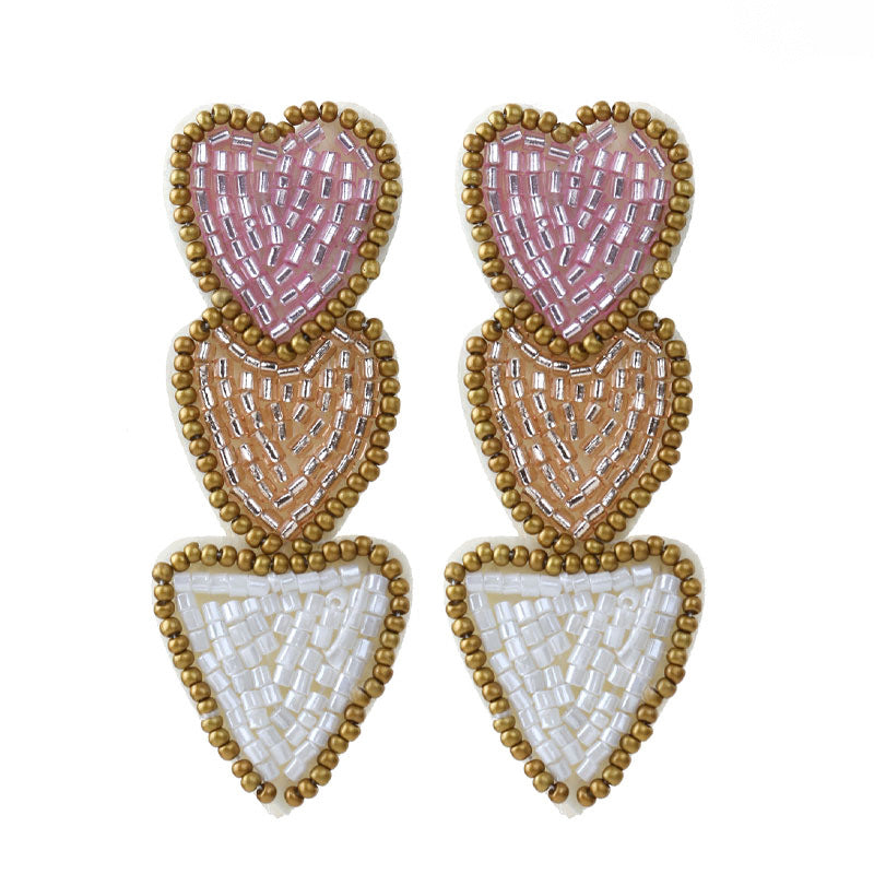 Wholesale Valentine' s Day Earrings Heart-to-Heart Hand-Woven Rice Bead Earrings