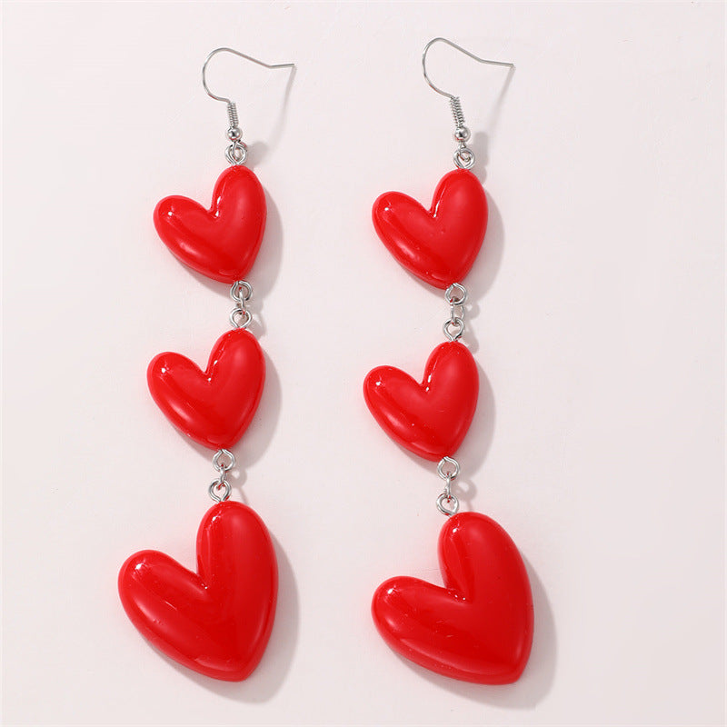 Wholesale women's long heart red festive Valentine's Day earrings fashion face slimming ear jewelry