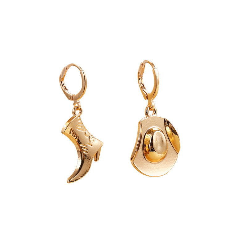 Wholesale Retro Gold Tone Hat Pendant Earrings For Women Fashion Accessory Gift Boutique Resale Jewelry
