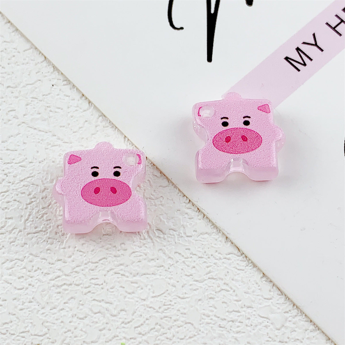Wholesale 10pcs double-sided printed cartoon pig puzzle acrylic beads OLY Exclusive