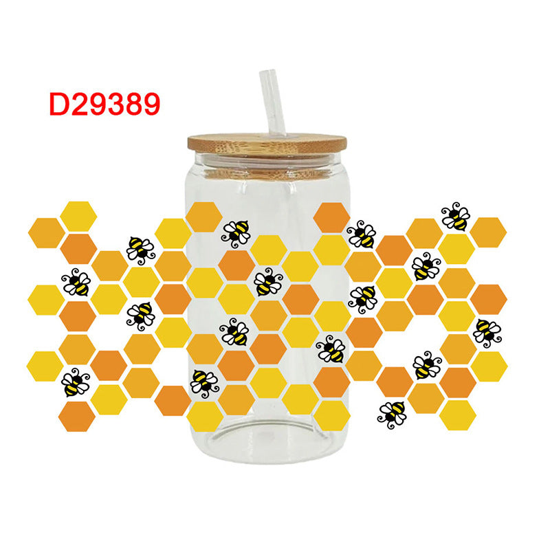 Wholesale Yellow Cartoon Busy Bee 16oz Cup UV DTF Wraps