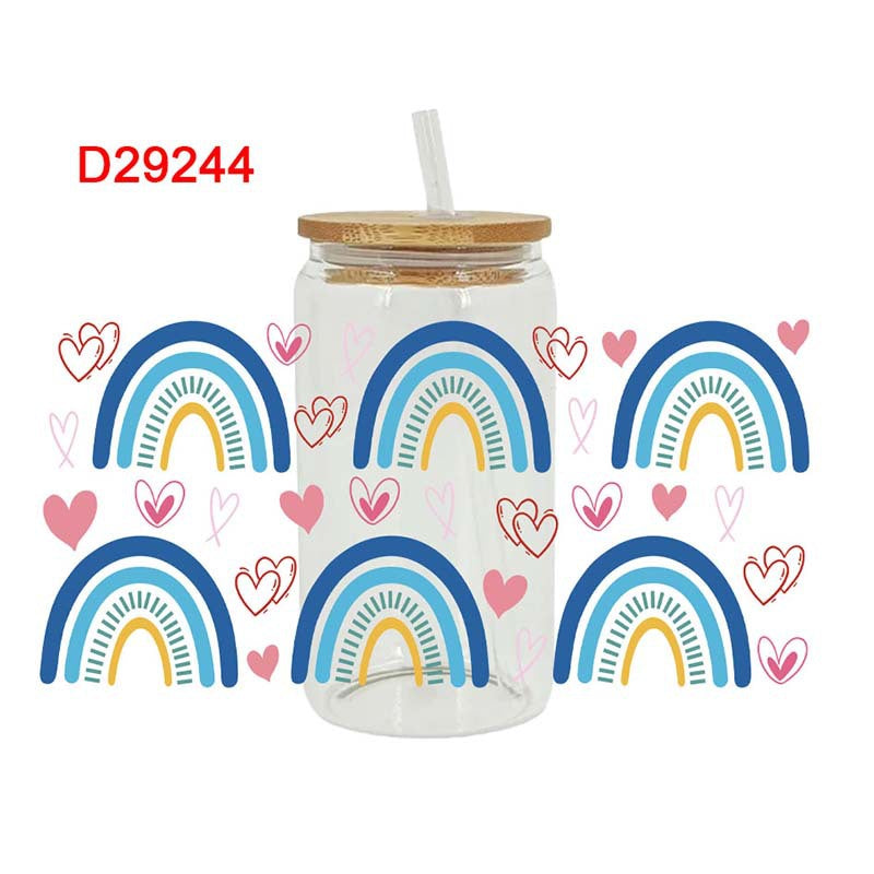 Wholesale Colorful Love Star Rainbow 16oz Cup UV DTF Wraps