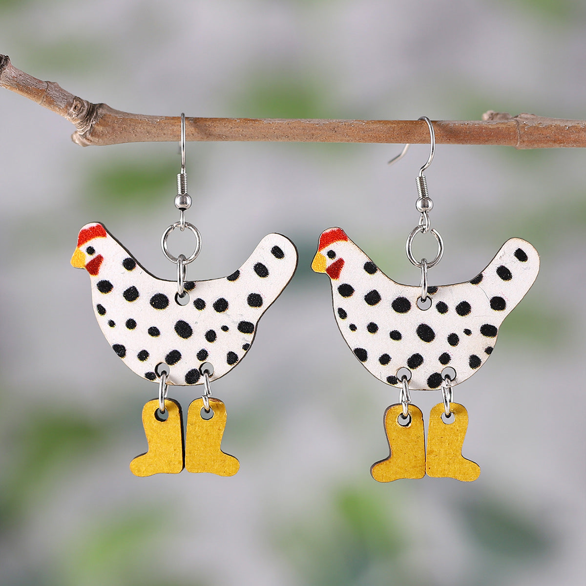 Wholesale Creative Funny High-heeled Shoes Rooster Polka Dot Wooden Earrings