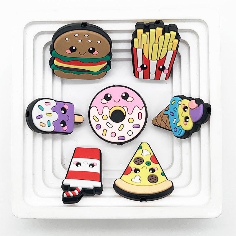 Wholesale Random 100pcs  Cartoon Food Beads Pvc Soft Rubber Accessories