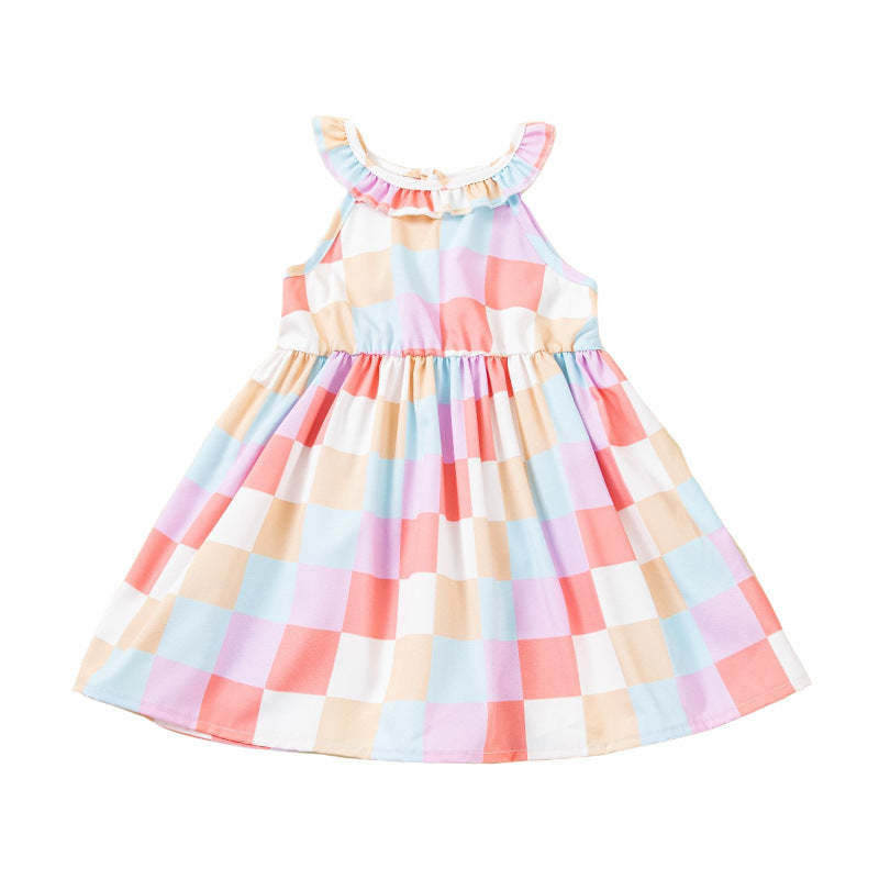 Wholesale Plaid Sleeveless Toddler Girl Dress Summer Princess Style Casual Wear Gift