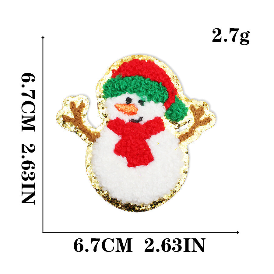 Wholesale Christmas Snowman Embroidered Chenille Sew On Patches Gold Trim For Clothing DIY Craft Supply