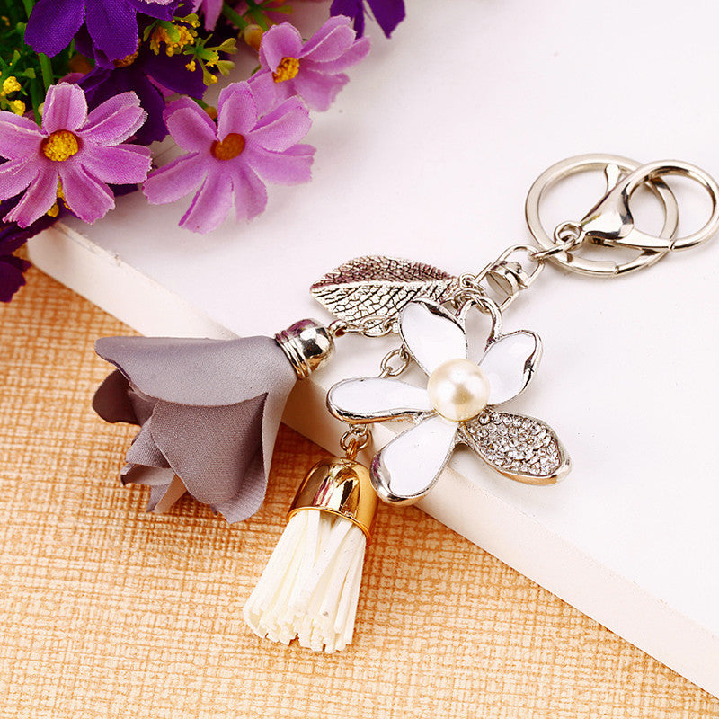 Wholesale Pink Four Leaf Clover Love Lock Keychain Rhinestone Inlaid Metal Car Key Ring Fashion Accessory Gift