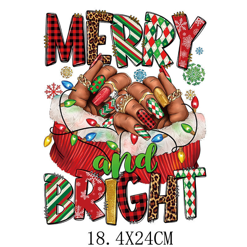 Wholesale Green cartoon Christmas heat transfer pattern   UV DTF Ready to Press Transfers Wraps