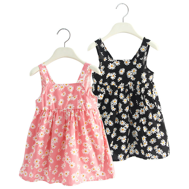 Wholesale Chic Girls Floral Summer Princess Dress Polyester Spaghetti Strap Casual Kid Outfit Stylish Boutique Resale For 3 8 Years