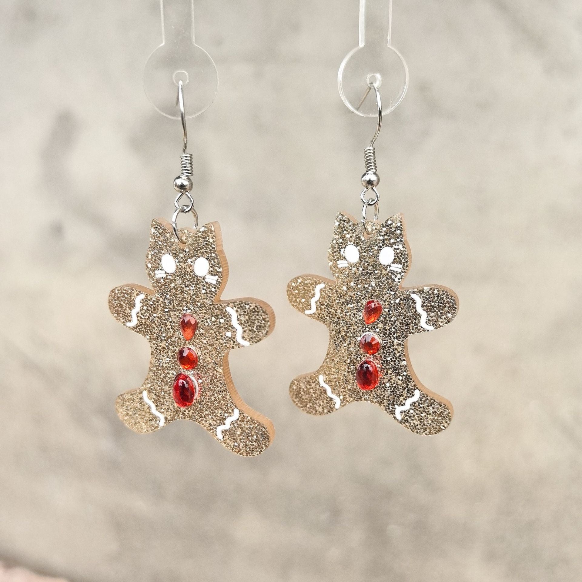Wholesale Acrylic Christmas Cat Earrings With Rhinestone Water Pattern Cute Gingerbread Man Design Holiday Party Fashion Accessory Gift