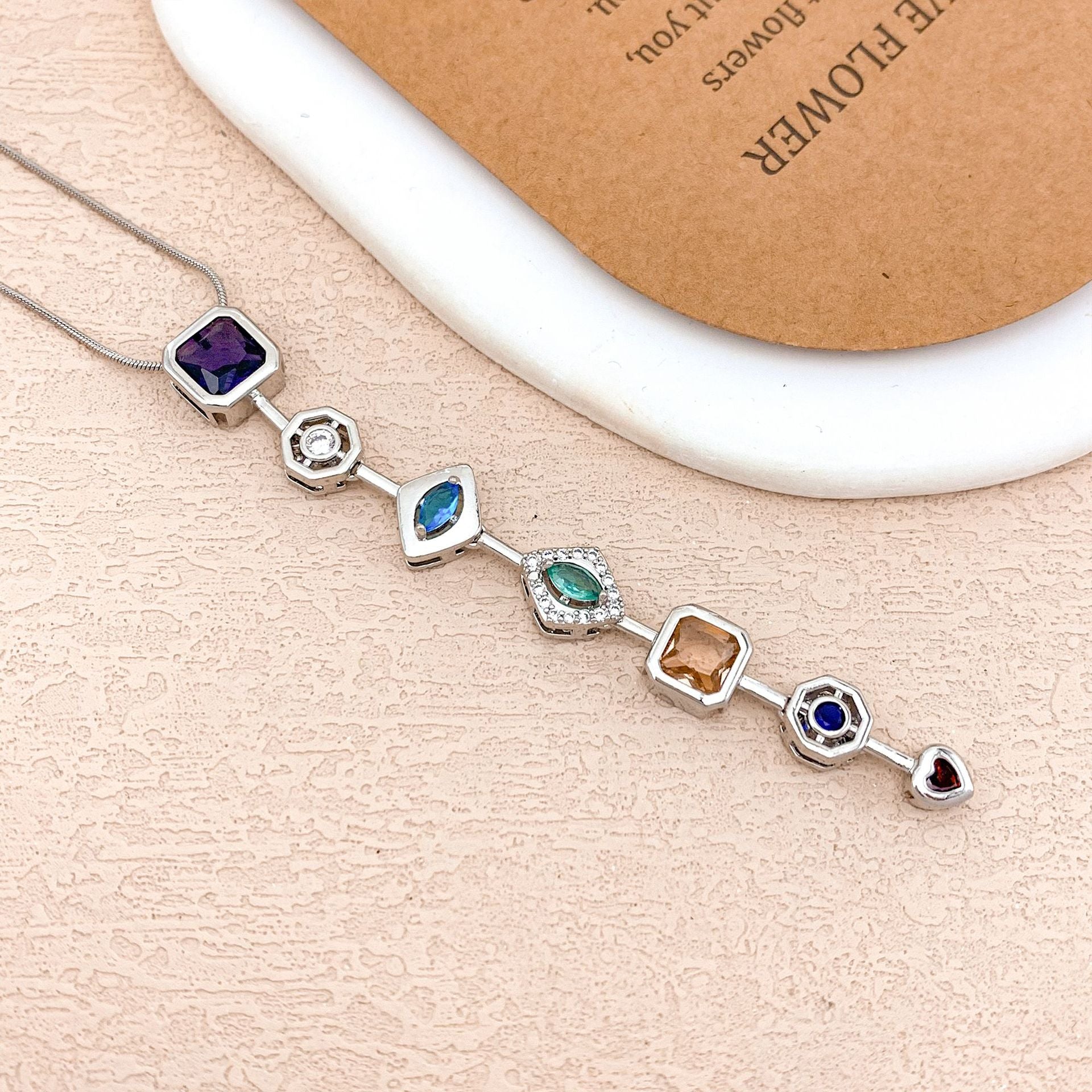 Wholesale Colorful Square Geometric Smart Titanium Steel Necklace Niche Luxury Versatile Accessories