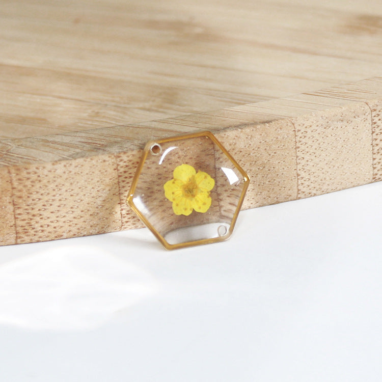 Wholesale New Hexagonal Dried Flower Bracelet Gold Silver Color Small Flower Forget-Me-Not Dried Flower Stainless Steel Chain