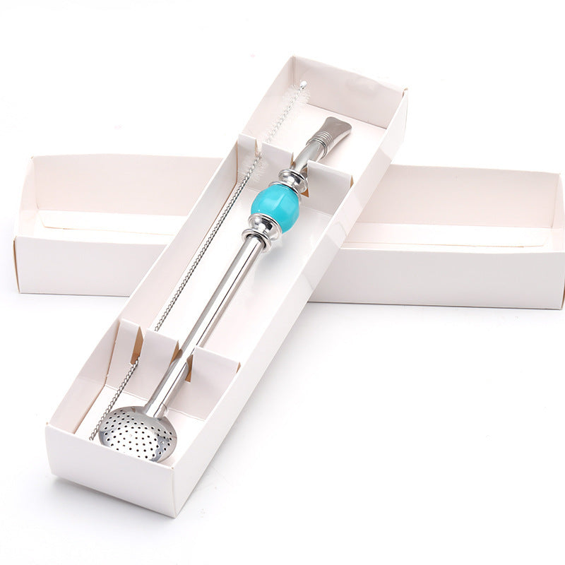 Wholesale Creative Filter 304 Stainless Steel Straw Stirring Coffee Dessert Madeira Tea Filter Spoon