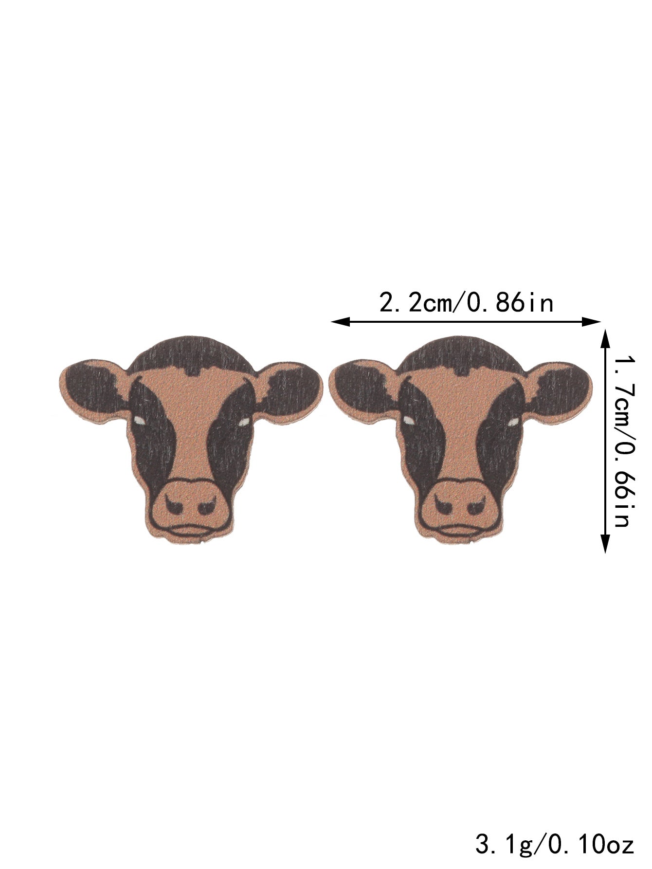 Wholesale Cow Patterned Cow Head Wood Chip Earrings
