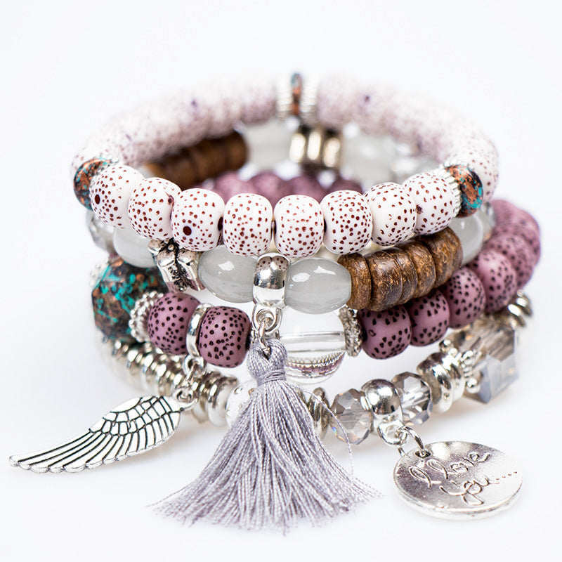 Wholesale Bohemian Multi layered Creative Tassel Bodhi Wings Love Fashion Bracelet