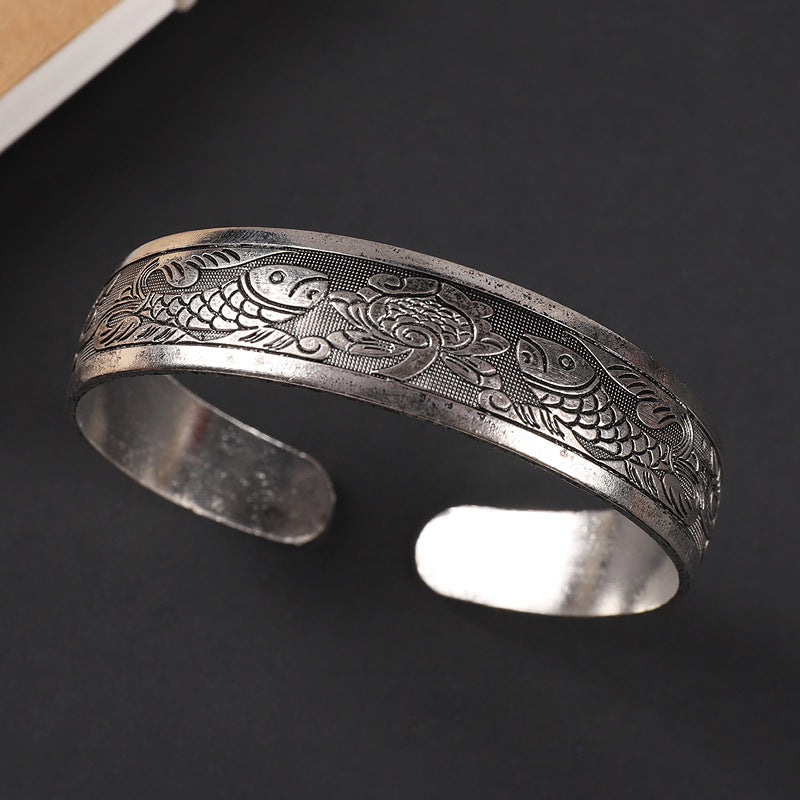 Wholesale  ethnic style retro court Chinese carved ancient silver bracelet personality exotic bracelet