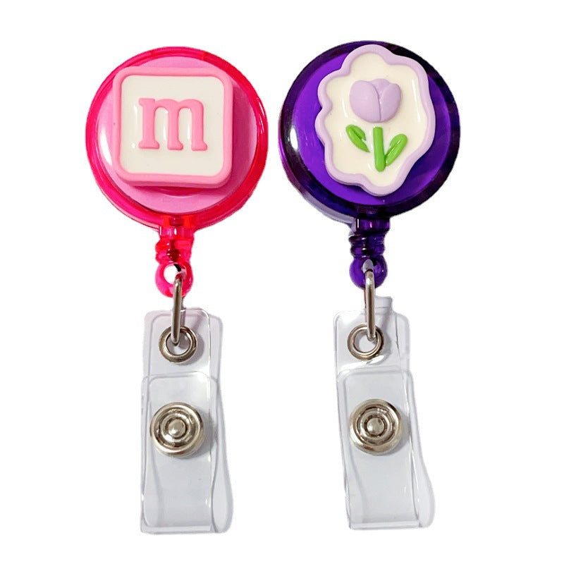 Wholesale Badge Clip Telescopic Easy Pull Anti-lost Device Sunflower Smiley Round Keychains