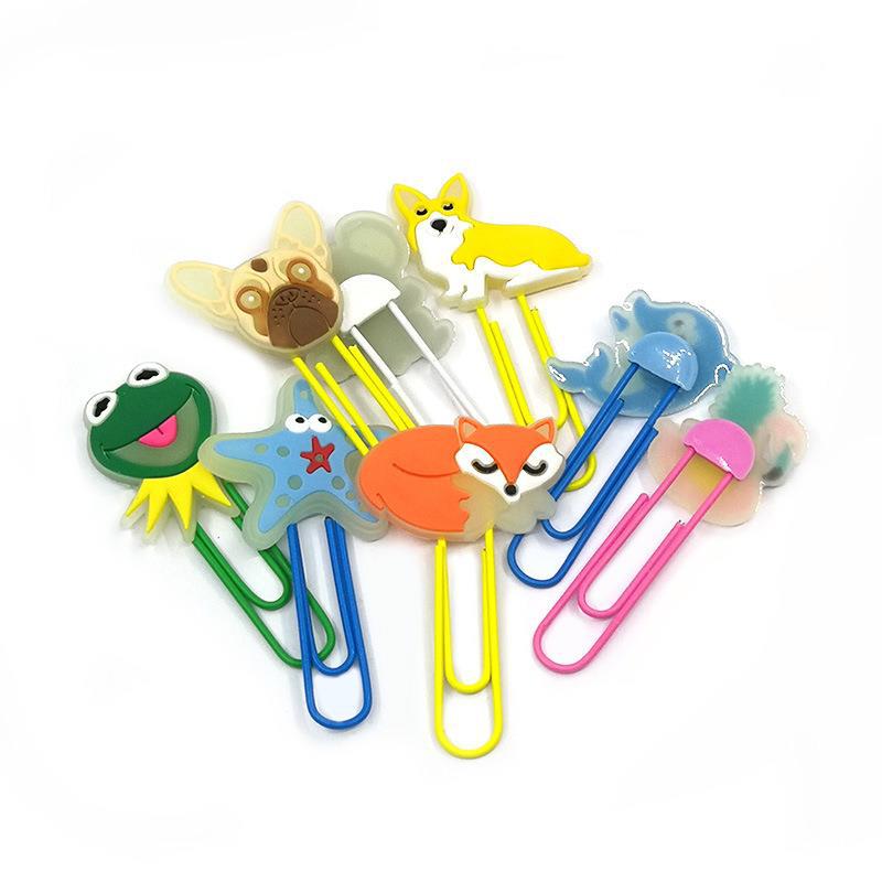 Wholesale 10pcs Animal series animation paper clip luminous paper clipBookmarks