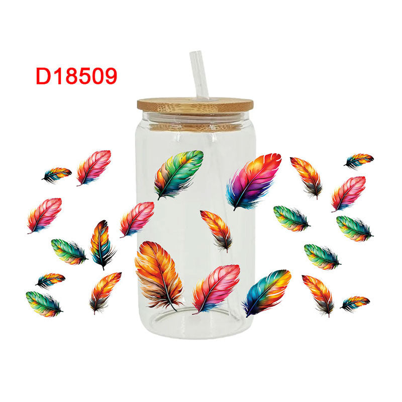 Wholesale Colorful Feather Fireworks 16oz Cup UV DTF Wraps