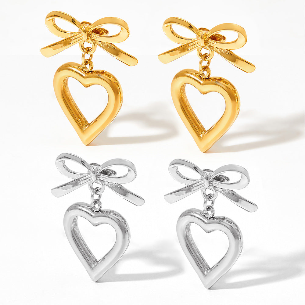 Wholesale Hollow Bow Heart Stainless Steel Earrings