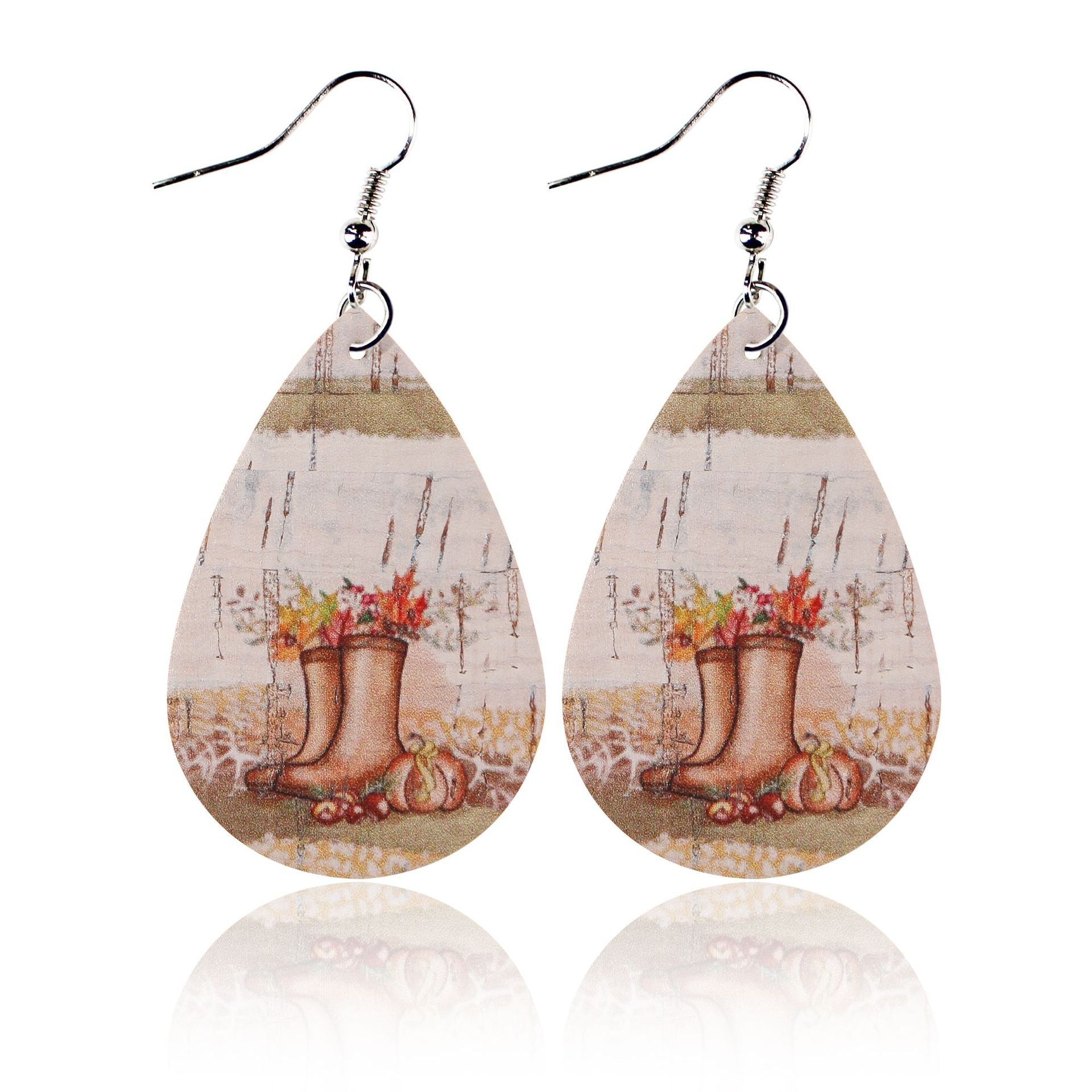 Wholesale Thanksgiving Gnome Maple Leaf Pumpkin Leather Drop Earrings