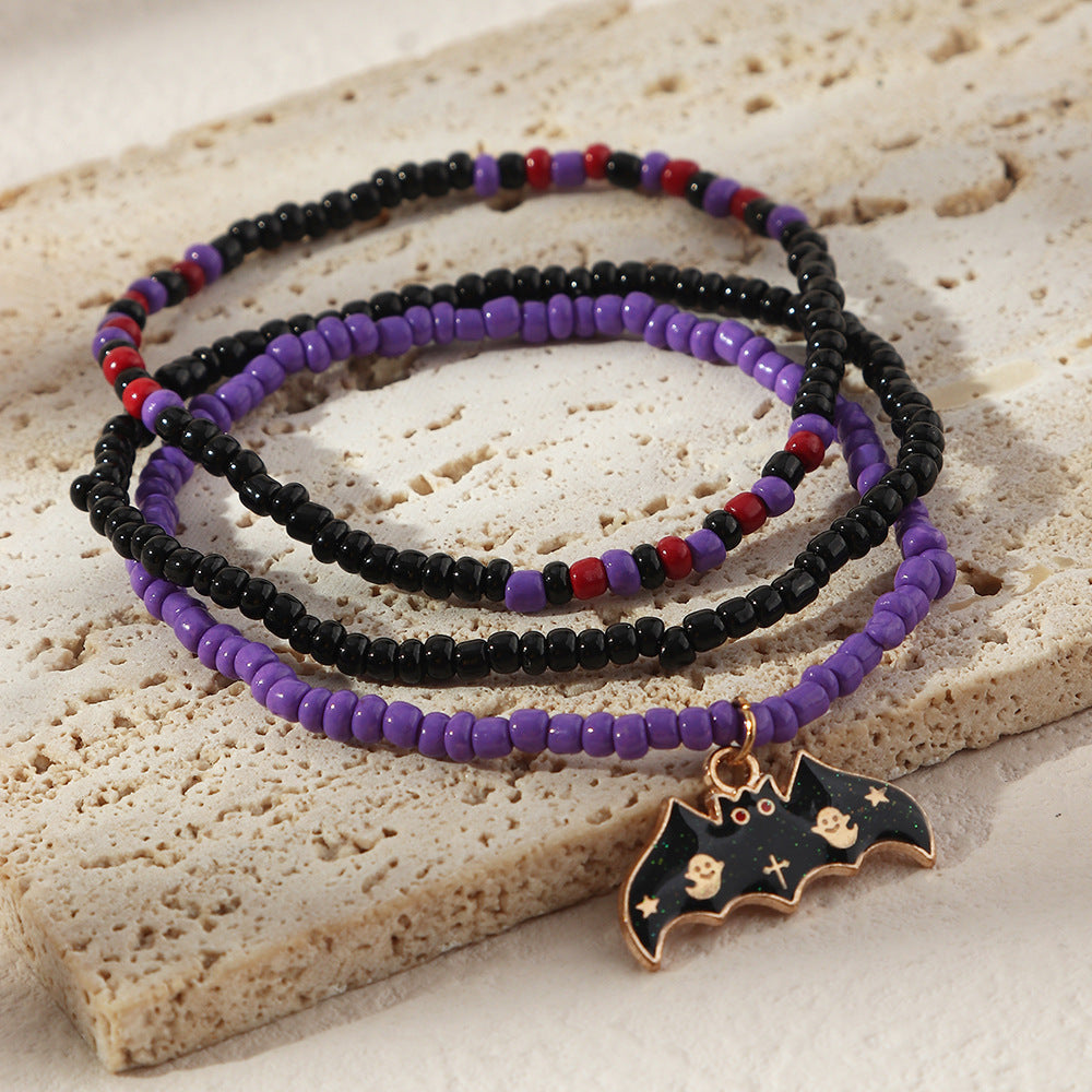 Wholesale Mixed Color Rice Bead Pumpkin Bat Alloy Bracelet