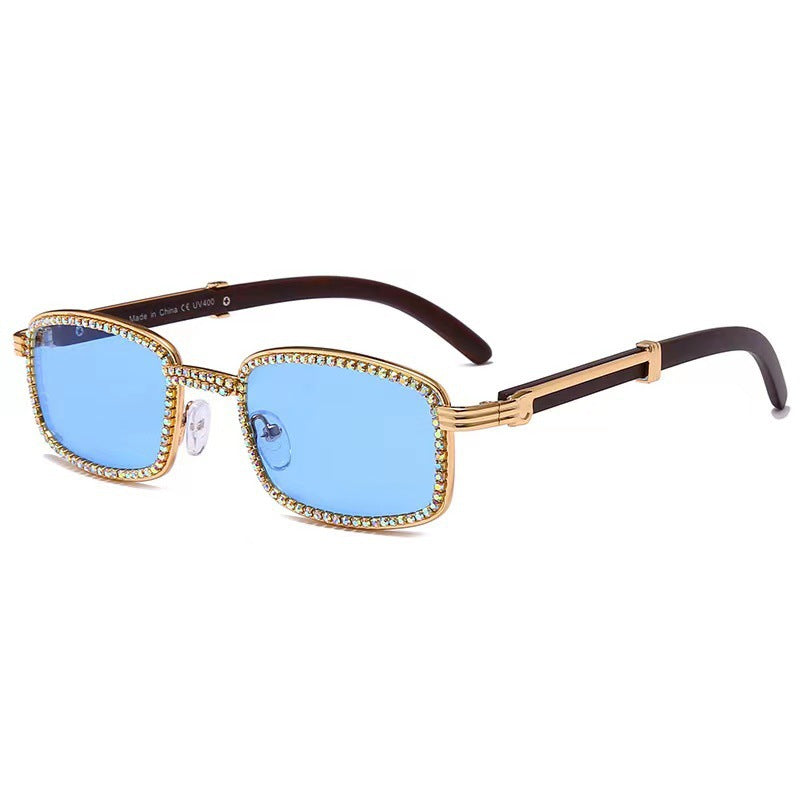 Wholesale Trend Small Square Diamond Chain Metal Retro European and American Sunglasses Women