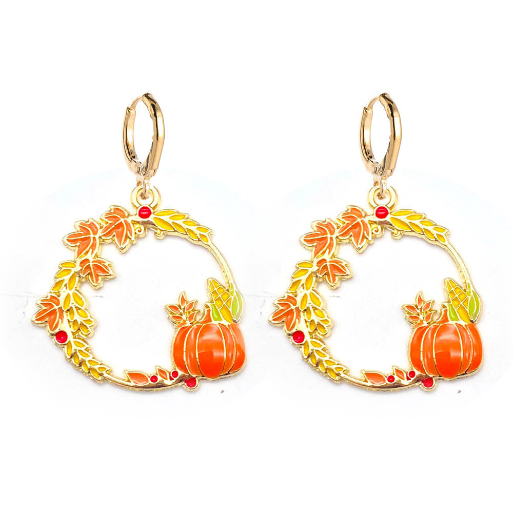 Wholesale Thanksgiving Turkey Pumpkin Maple Leaf Chinese Restaurant Earrings