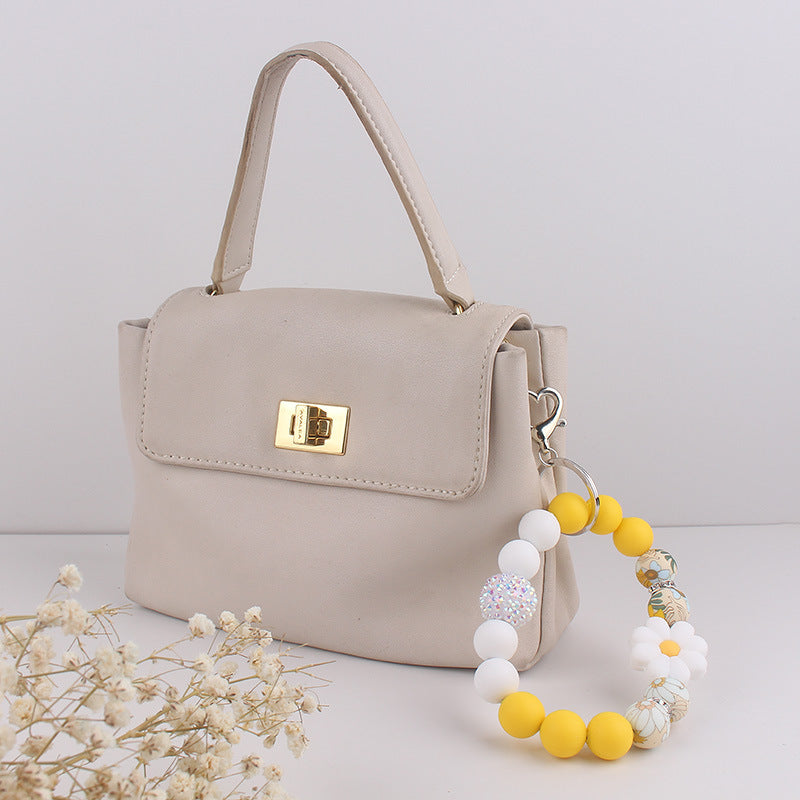 Wholesale Silicone Bead Bracelet Spring Summer Daisy Wrist Keychain