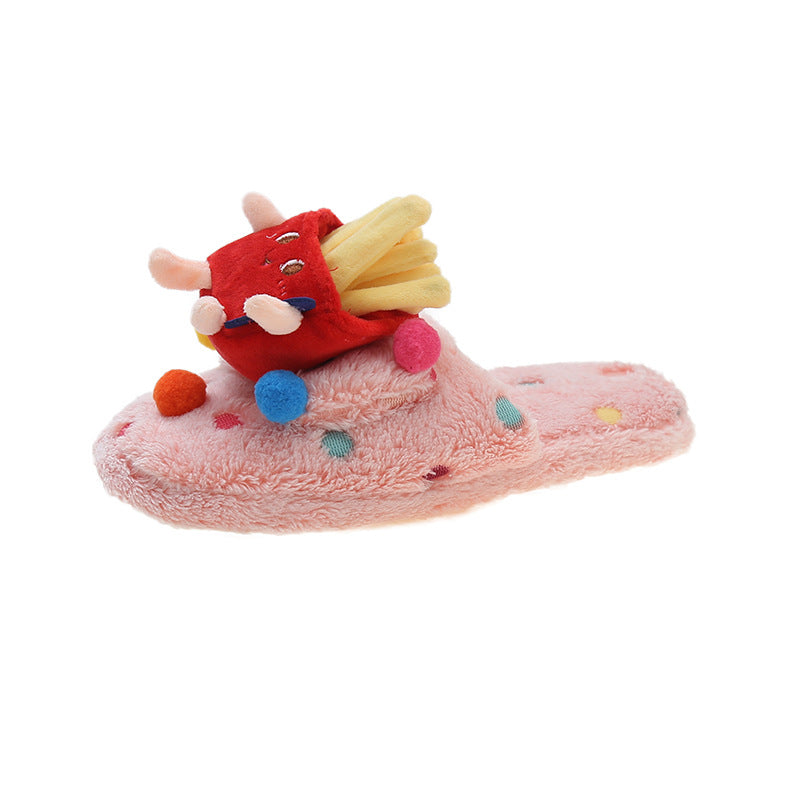 Wholesale Cartoon French Fries Burger Cute Pet Furry Home Rubber Slippers