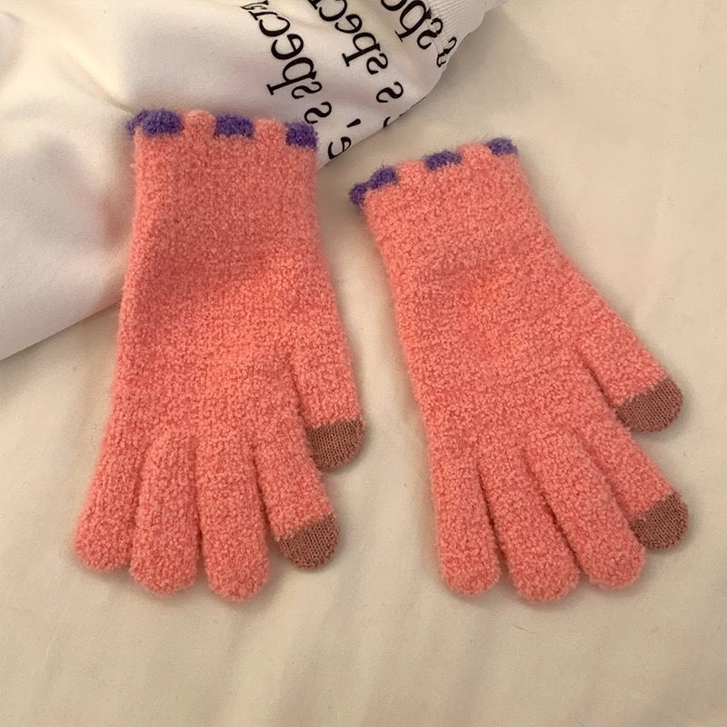 Wholesale Colorful Plush Fingerless Touch Screen Warm Winter Gloves