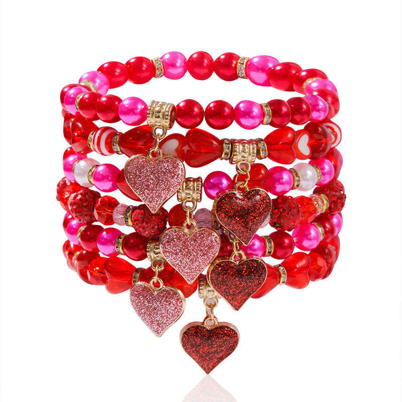 Wholesale Valentine's Day Personalized Love Acrylic Beaded Elastic Bracelet Set