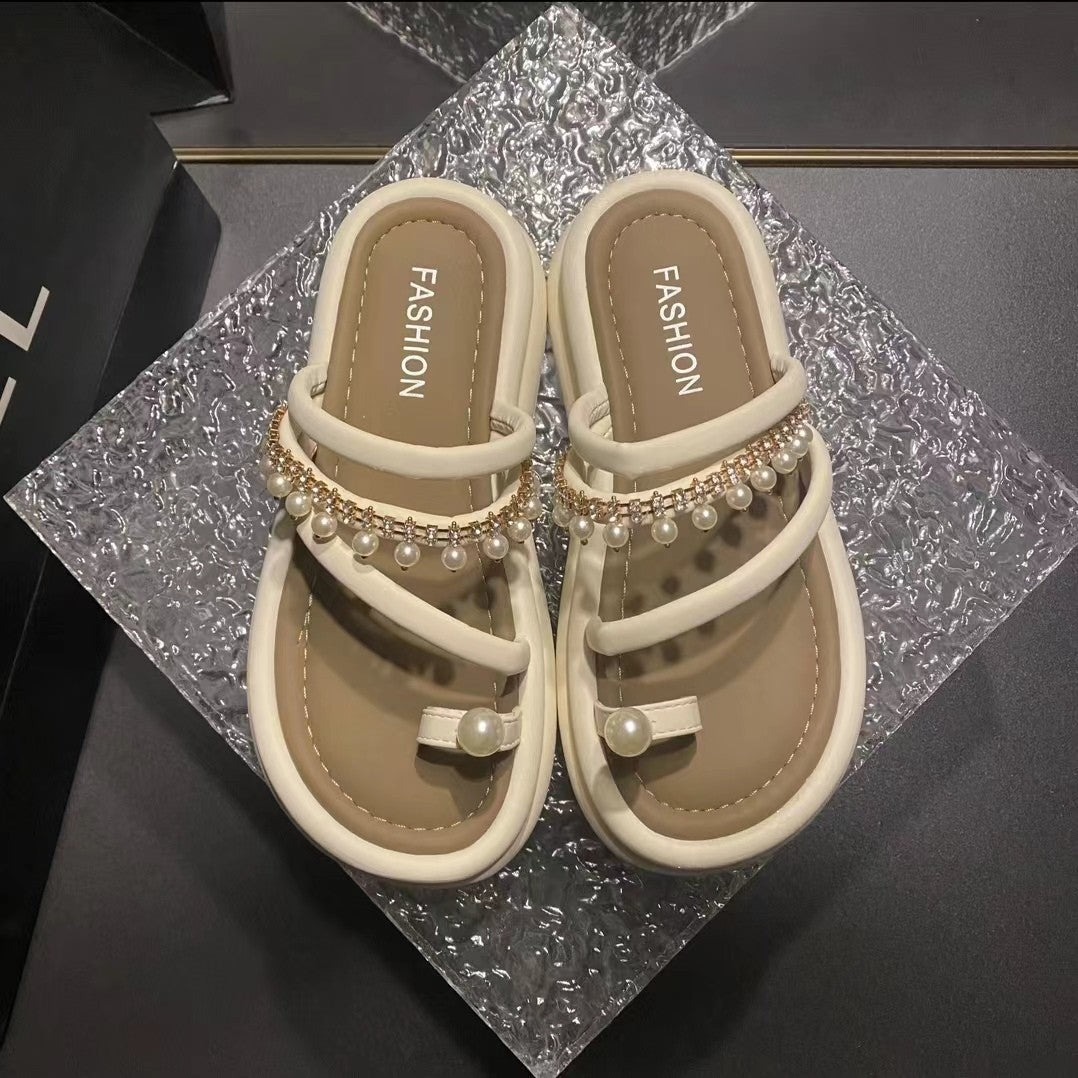 Wholesale Toe Pearl Chain Thick Sole Versatile Sandals